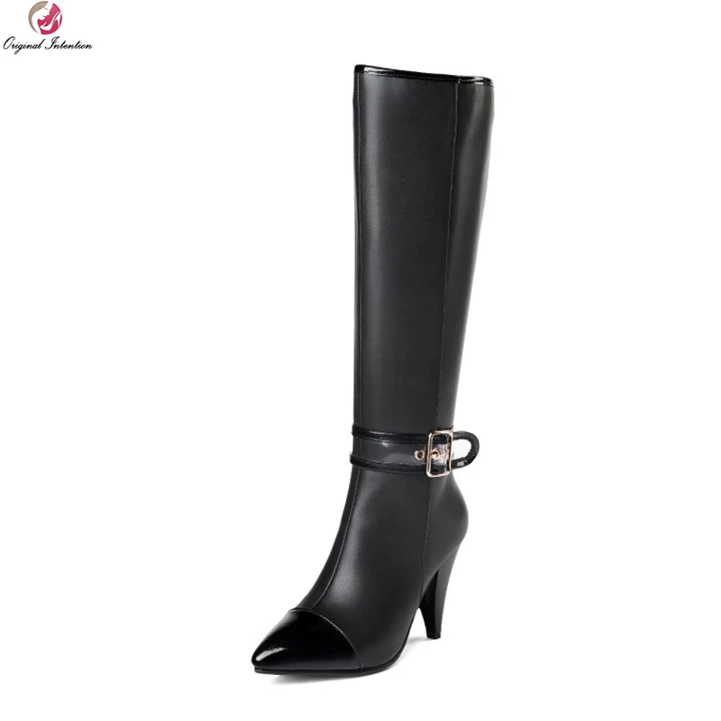 Talons Haute Aiguilles Us 313 Femmes Femme De Bottes Chaussures Bout Genou L'intention Noir Cuir Initiale Élégant Ef1501 Taille Black Pointu Mode En hBsQdxrtC