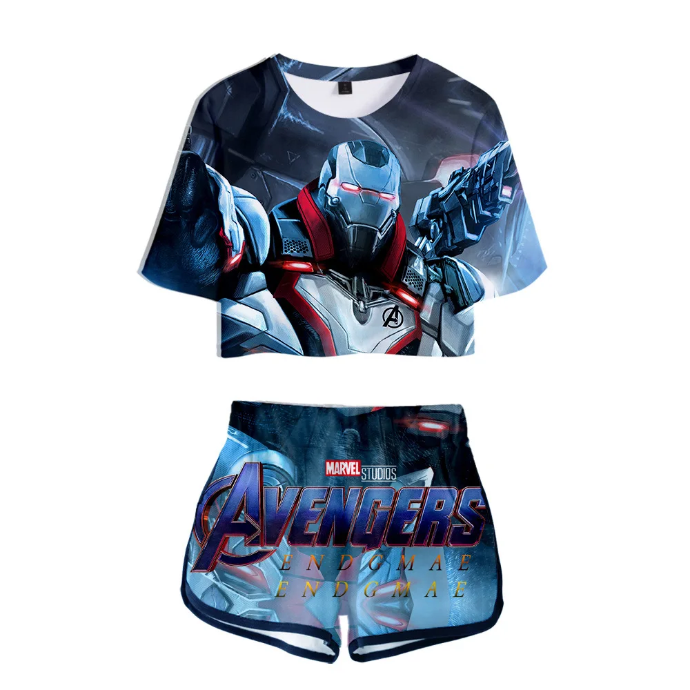 

Women Two Piece Outfits avengers endg ame 3D Printed 2 Piece Set Crop Top and Short Pants Tracksuit For Women Sets streetwear