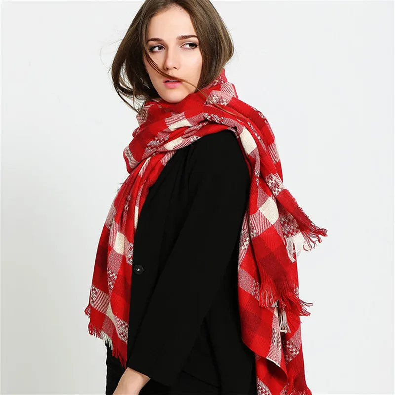 New Fashion Red White Plaid Scarves Beautiful Cotton Cashmere for