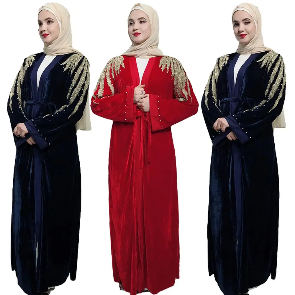 

Womens Velvet Open Front Cardigan Kaftan Kimono Abaya Muslim Dress Arab Islamic Gown Dubai Ramadan Caftan Jilbab Turkish Clothes