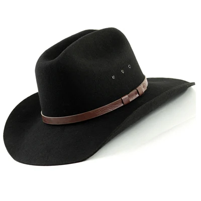 Мужская шерстяная войлочная ковбойская шляпа, фетровая шляпа с широкими полями с ремешком, черный/коричневый цвет - Цвет: Black