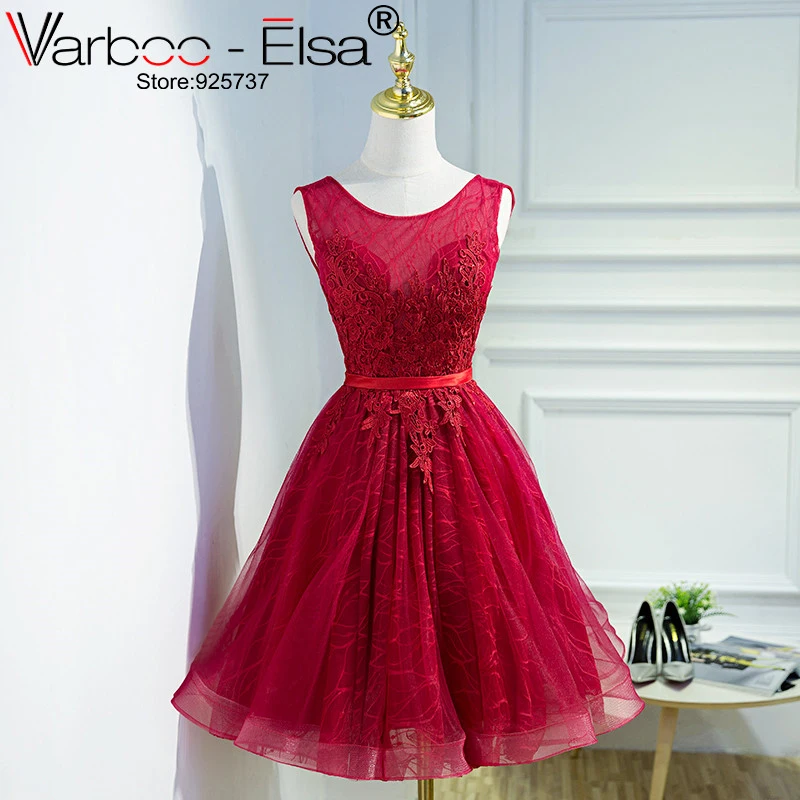 2017 New Crew Neck Lace Knee Length up Elegant Cocktail Dresses Applique Red Prom Short Vestidos De Graduacion | Свадьбы и торжества