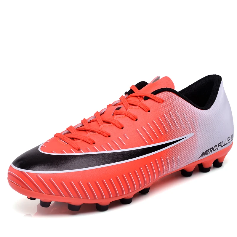 Футбольные кроссовки Удобные легкая спортивная обувь длинные шипы кожа тренировочные туфли открытый Для мужчин Обувь для футбола - Цвет: Red