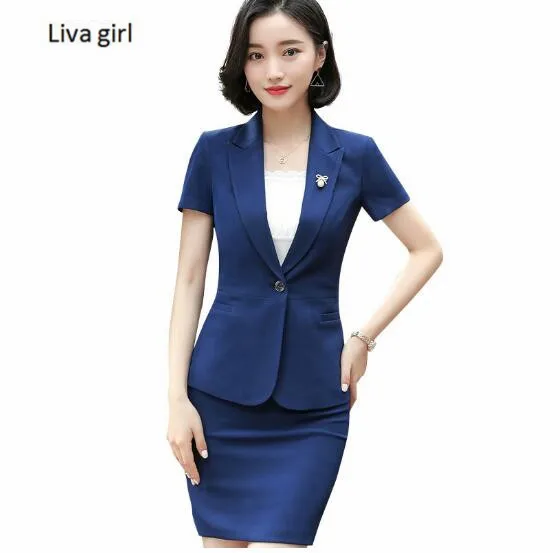 Новая модная черная Полосатая юбка, костюмы, деловой офисный женский тонкий пиджак и юбка с длинными рукавами, большие размеры, деловая одежда - Цвет: blue skirt set