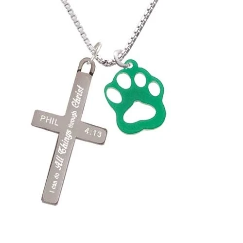 Acrylic Small Paw Green - I Can Do All Things - Cross Necklace (1)