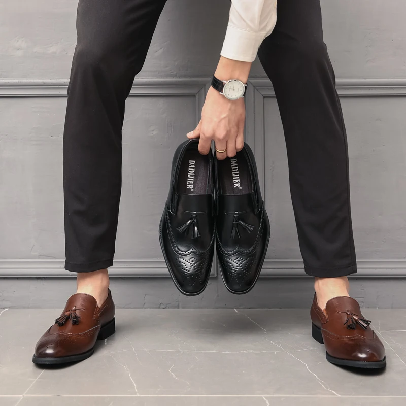 Кожаные итальянские официальные мужские туфли с кисточками, уличная модельная офисная обувь, роскошные брендовые модные броги, элегантные