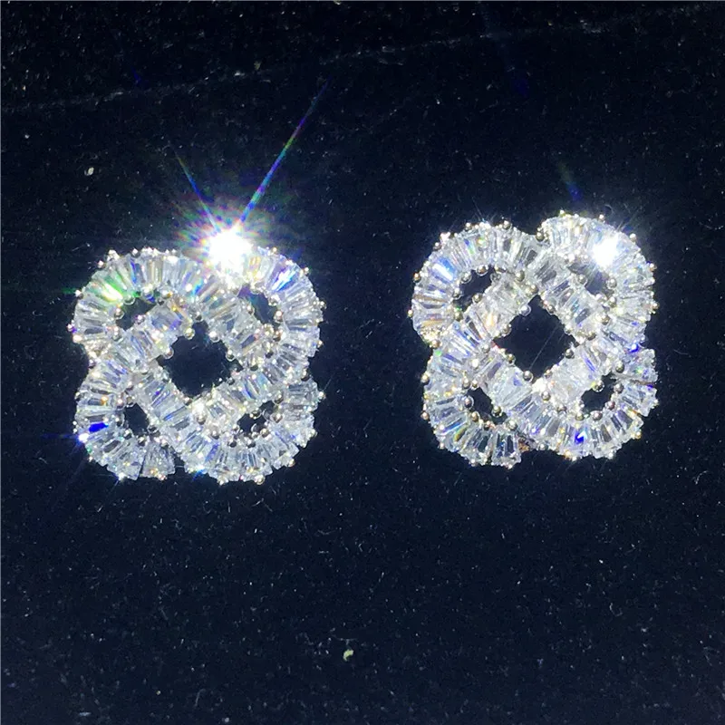 Ручной работы через Earrring AAAAA Cz реального 925 серебро себе свадебные