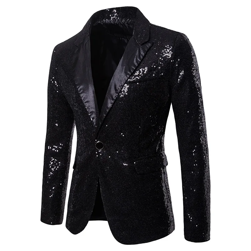 Для мужчин s одна кнопка черный блесток платье пиджаки для женщин 2018 Фирменная Новинка ночной клуб Пром мужской костюм куртка свадебная