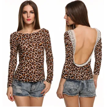

T-Shirts women sexy top hot Long sleeves Backless tees lady fashion tops S-XL