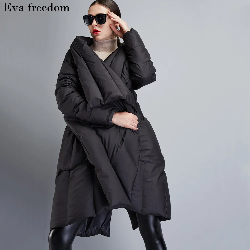 

High Quality 2019 Winter Women's European Design Runway Fashion Asymmetric Length Long Down Coat High-end Brand Down Jacket