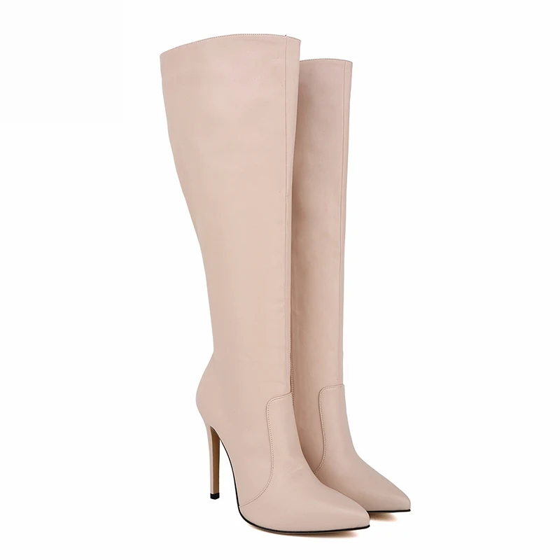 

Women Fashion Knee-high Boots PU Leather Boots Solid Pointed Toe High Heels Female Sexy Autumn Winter Stretch Boots 769-3MA