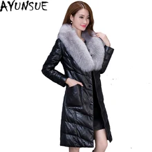 AYUNSUE женские кожаные куртки и пальто зима искусственная кожа пуховая куртка роскошные меховые женские элегантные leathe пальто LX174