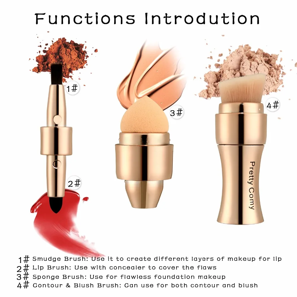Multi-functional Professional 4 in 1 Makeup Brushes Foundation Eyebrow Eyeliner Blush Powder Cosmetic Concealer Brushes