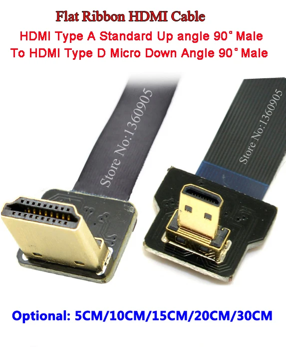 

5CM/10CM/15CM/20CM/30CM Super Soft FPV HDMI Flat Ribbon Cable Micro Up angle to Standard Down Angle 90 degree