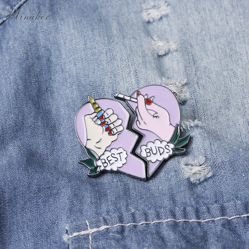 

2 pcs/pair best buds heart metal badge brooch button pins denim jacket pin jewelry decoration badge for clothes lapel pins