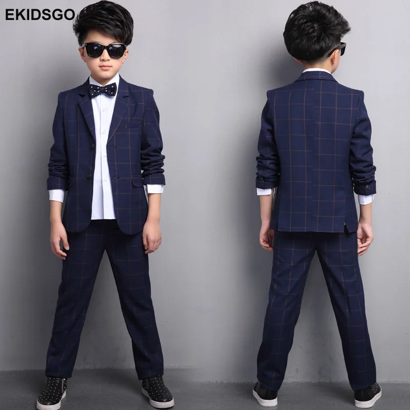 

Big Boys Blazer Suits for Weddings 6-14y Kids Jacket+Vest+Pants 3 pieces/set Plaid Clothes Suit Children Single Breasted Blazers