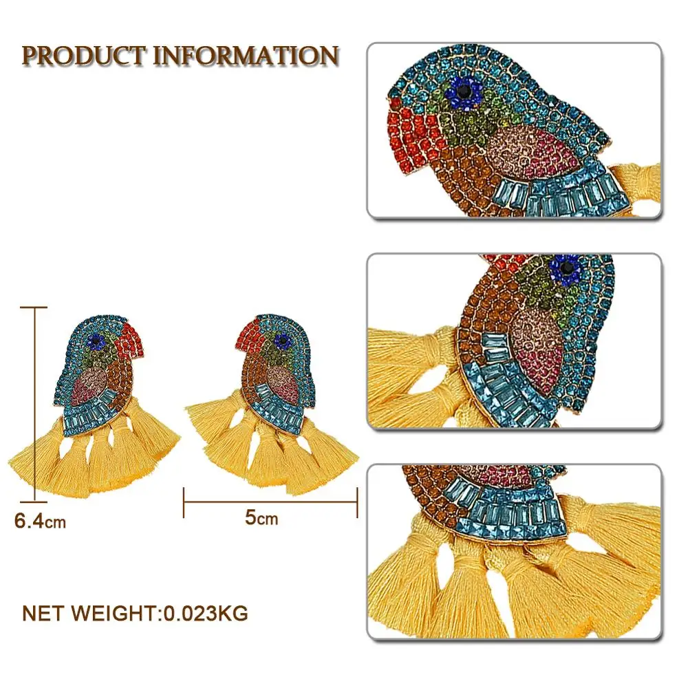 Dvacaman в стиле бохо длинные кисточки серьги для женщин красочные хрустальные серьги-капли в форме птицы летние массивные украшения для девушек вечерние подарки любовь
