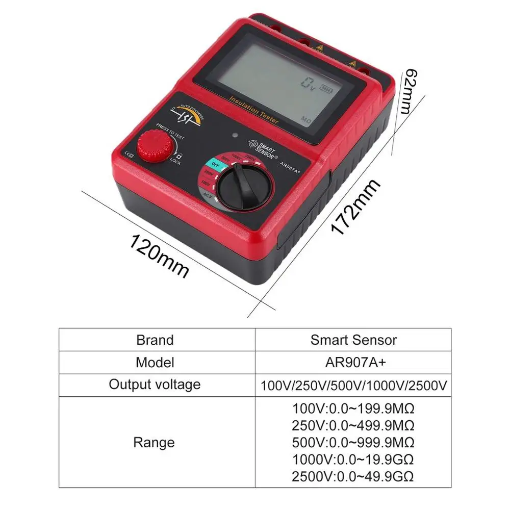 SMAER SENSOR AR907A + 100 2500 В меггер тестер сопротивления заземления мегомметр AC/DC