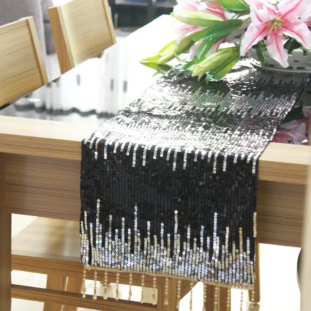New luxury paillette sequin table runner hanging bead fashion coffee