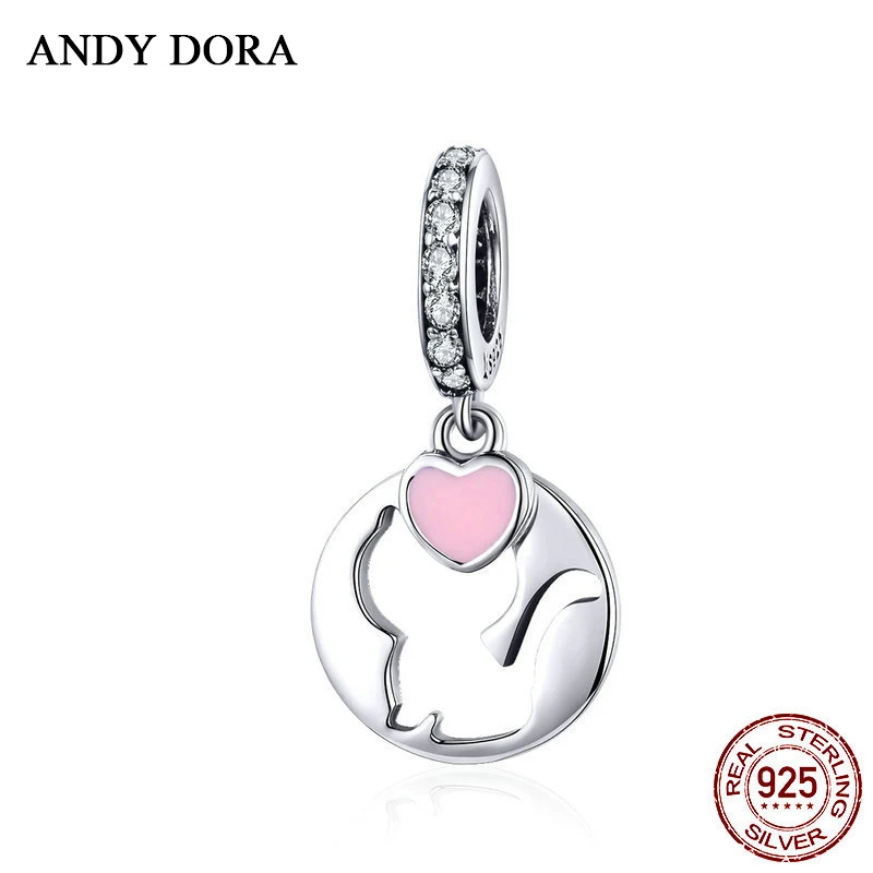 

2019 New Cute Cat Necklace Pendant Pink Love Charms Silver 925 Original Diy Bracelets Beads For Woman Jewelry Making Accessories