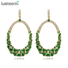 LUOTEEMI New Gold Color Women Latest Copper Metal Drop Model Heavy Bridal Fashion Earrings Wedding Engagement