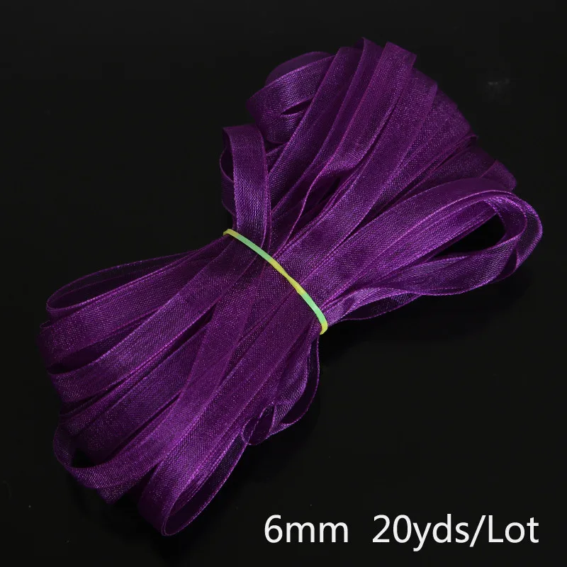 Горячая Распродажа, 6 мм, 20 ярдов, разноцветные ленты из органзы, швейная ткань, подарочная упаковка «сделай сам», ленты для свадебного украшения - Цвет: Dark Purple