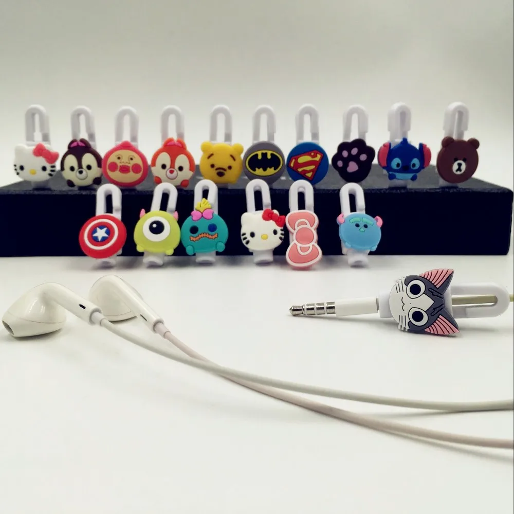 10pcs lot Cartoon USB font b Cable b font Earphone Protector headphones line saver and font