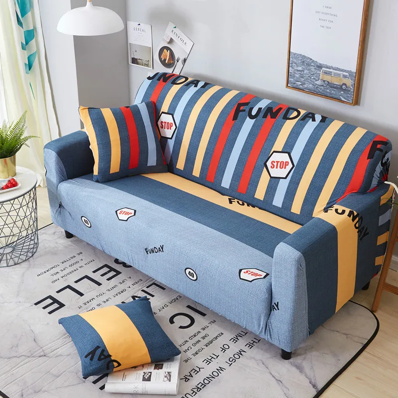 

Morden Cartoon Stripe Sofa Slipcovers Tight Wrap All-inclusive Slip-resistant Elastic Cubre Sofa Towel Corner Sofa Cover