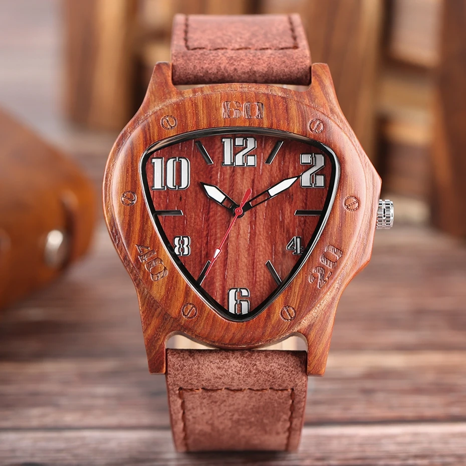 2017 Luxury Noble Men Wooden Watch New Fashion Triangle Dial 100% Natural Wood Quartz Genuine Leather Casual Male Handmade Gifts Christmas New Years gifts (31)
