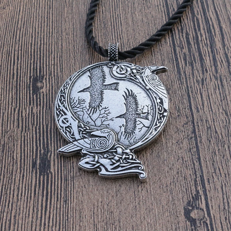 Odins Ravens Double Sided Silver Viking Norse Rune Amulet Pendant Necklace Raven Odins Ravens Double Sided Silver Viking Norse Rune Amulet Pendant Necklace Raven