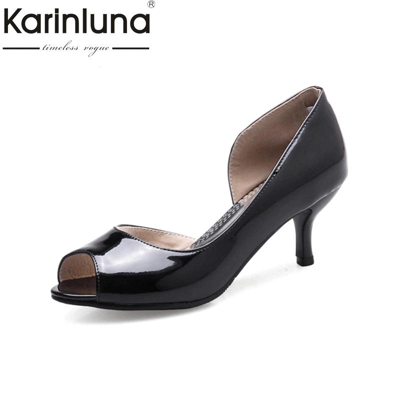 

KARINLUNA Big Size 32-43 Peep Toe 2018 Slip On Women Shoes Fashion Med Thin Heels Office Lady Dating Pumps Footwear