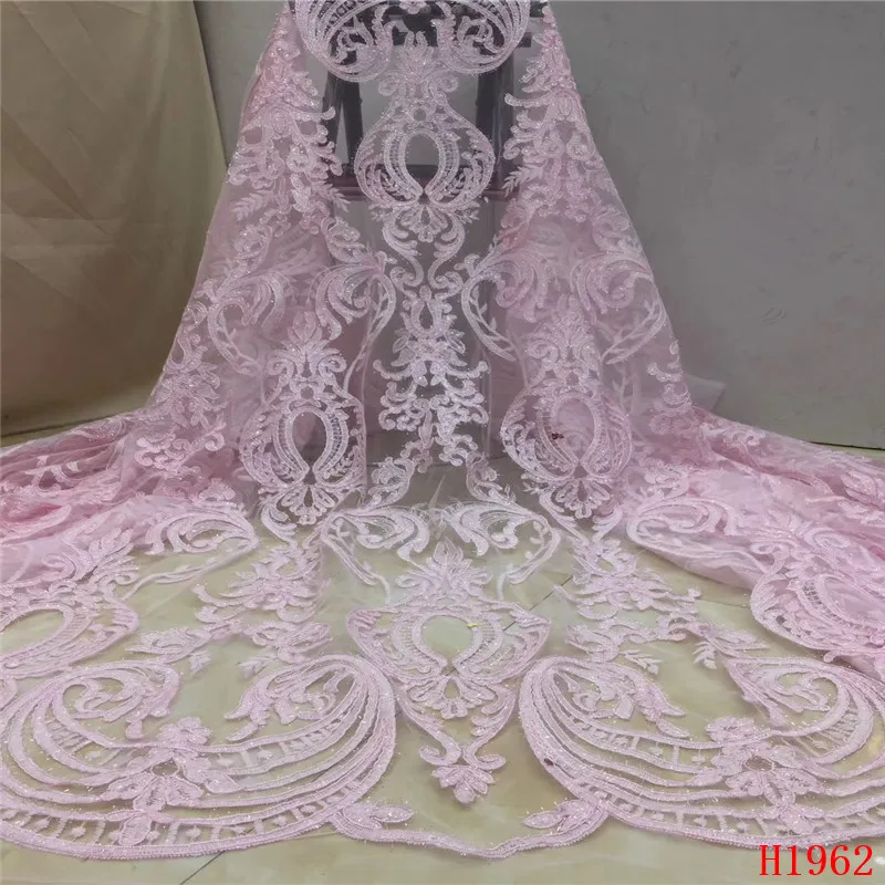 Nigerian Latest Lace Fabric 2019 Pink Evening Dress Tulle French Mesh Indian Bridal Sequin Net Embroidery HX1962 | Дом и сад