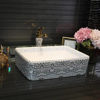 

Bathroom Counter Top Wash Basin Cloakroom Hand Painted Vessel Sink bathroom sink ceramic sinks basin rectangular