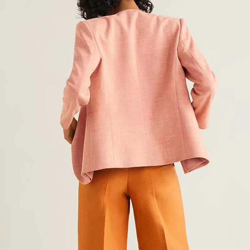 2019 Spring Autumn Fashion Pink Blazer Jacket Women's V-Neck Pockets Short Office Ladies Blazers Mujer Outerwear Female Coat