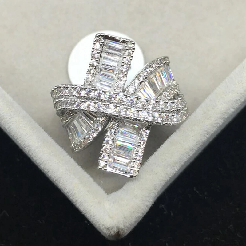 

Luxury Cross Full AAA Austrian Zircon Wedding Finger Ring Full Created Diamond Finger Ring for engagement women fashion jewelry