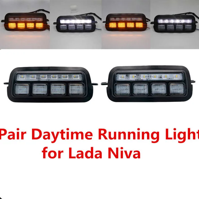 Pair Car Styling Accessories LED Daytime Running Lights for Lada Niva 4x4 Urban 1995 + with Running Turn Signal Light Lamp DRL