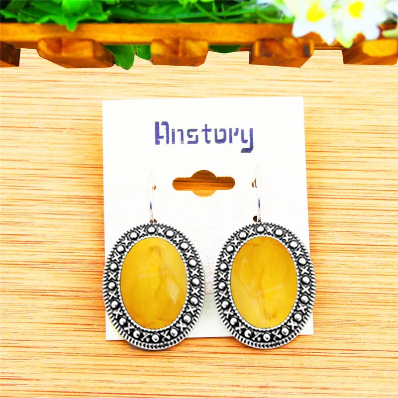 Oval Resin Bead Jewelry Set Antique Silver Plated Necklace Earrings Bracelet Fashion TS414|Ювелирные наборы| |