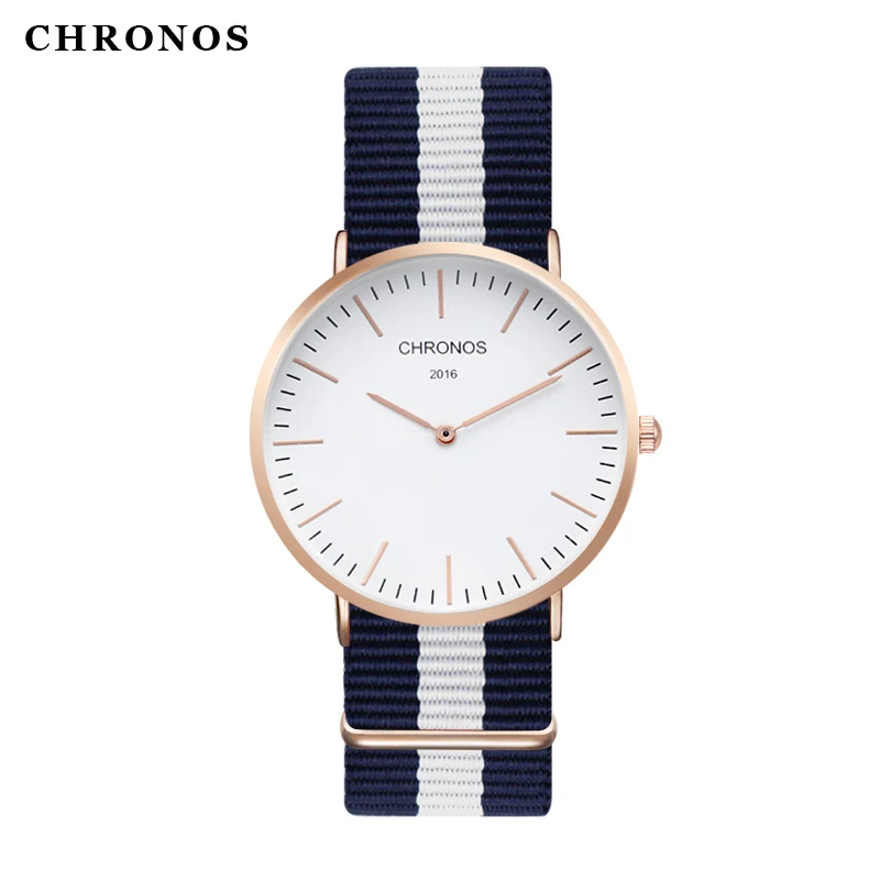 

50PCS/LOT Men Women Watches Top Brand Luxury CHRONOS Quartz Watch Nylon Rose Gold Clock Relojes Mujer Montre Femme Horloge