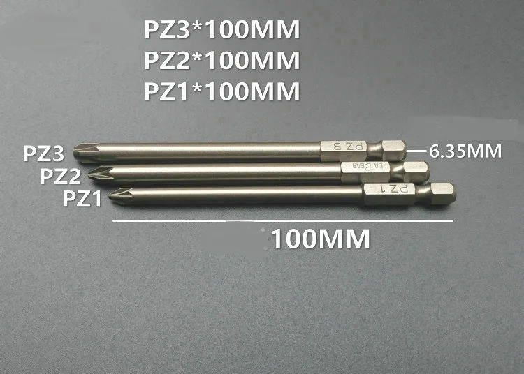 Новинка 3 шт. 1/" Pozidriv отвертка бит PZ1 PZ2 PZ3 S2 Стальная Магнитная отвертка l75мм 100 мм