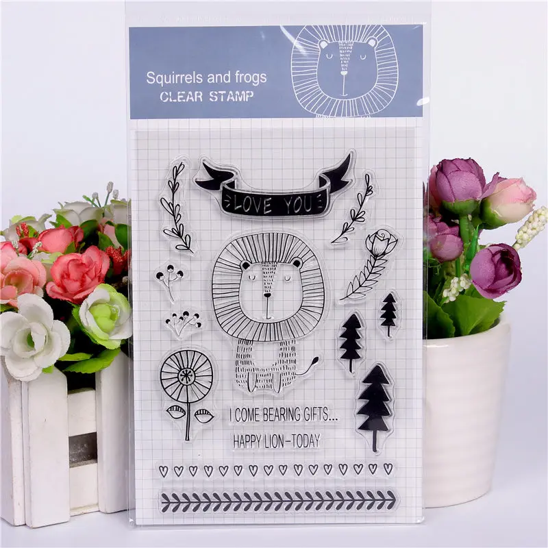 

Rubber Silicone Clear Stamps for Scrapbooking Tampons Transparents Seal Background Stamp Card Making Diy Animal lion Text