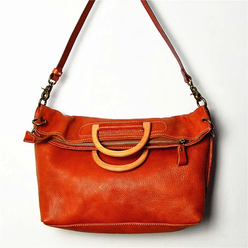 Autumn vegetable tanned leather retro leather handbags oil wax head layer simple portable Messenger bag