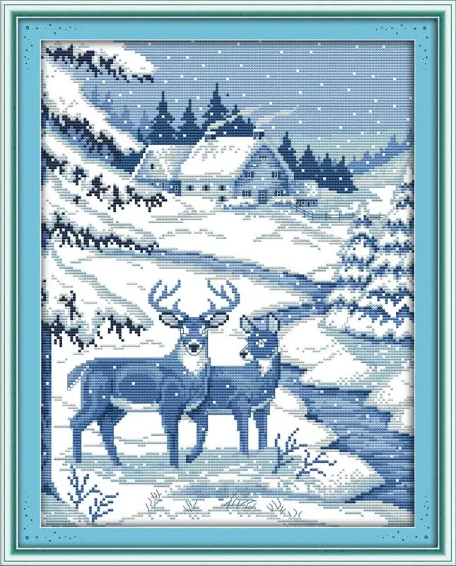 

Cross stitching Two snow deer-Loving DIY Needlework DMC Chinese counted Cross Stitch Kits for Embroidery Knitting Needles Crafts