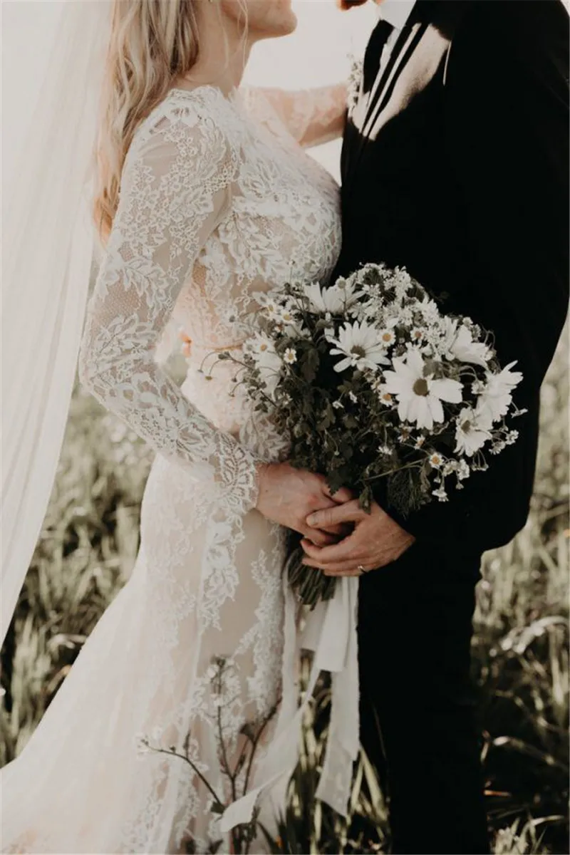 Robe De Mariage свадебное платье es Boho с длинными рукавами кружевное шикарное богемное свадебное платье свадебные платья