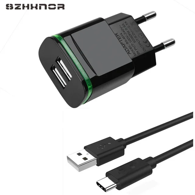 Бытовое дорожное зарядное устройство с двумя USB портами типа C и европейской