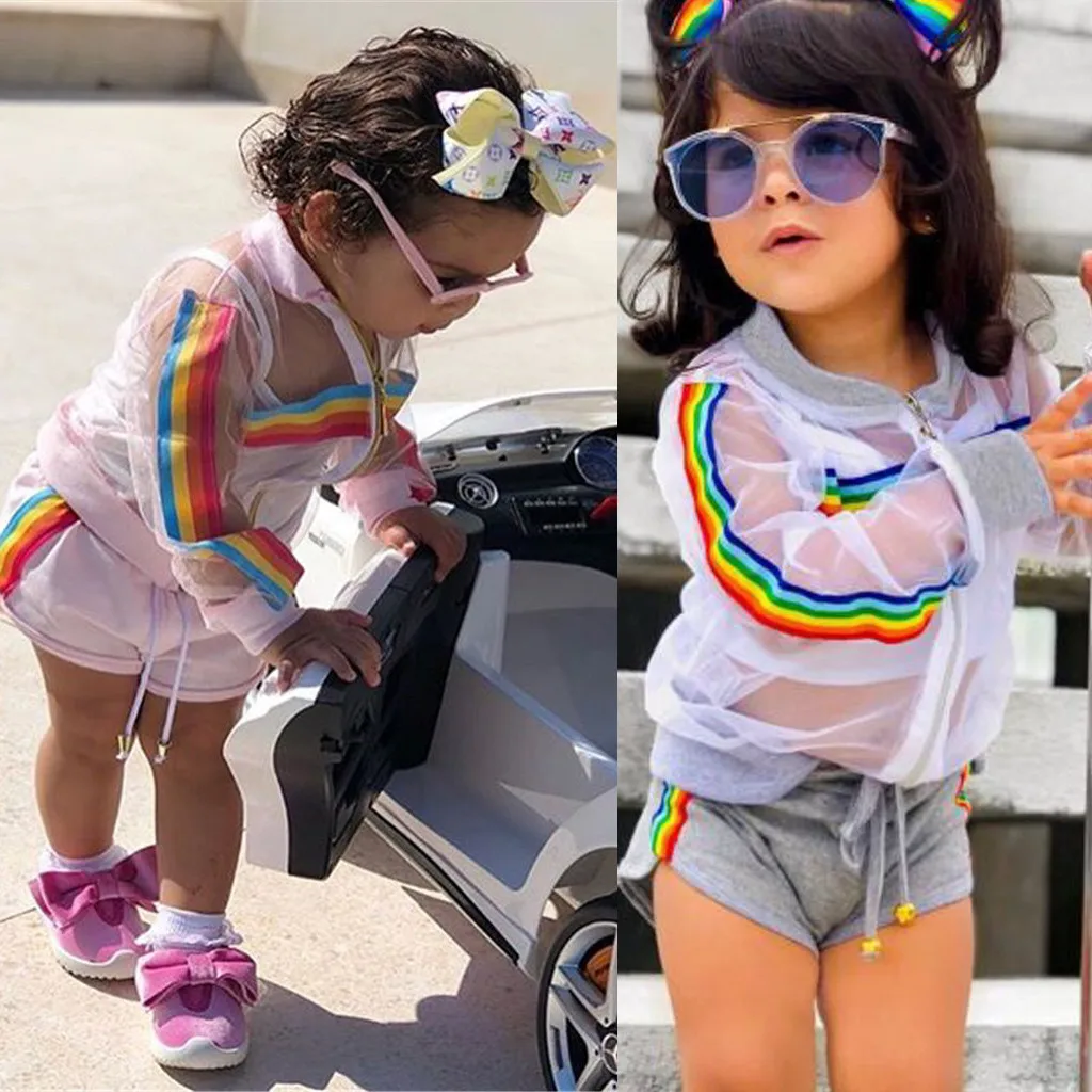 

New Summer Cute Baby Girls Children Clothes Toddler Baby Girls Sun Protection Tops +Solid Shorts +Solid Vest OutfitsSet 3Pcs