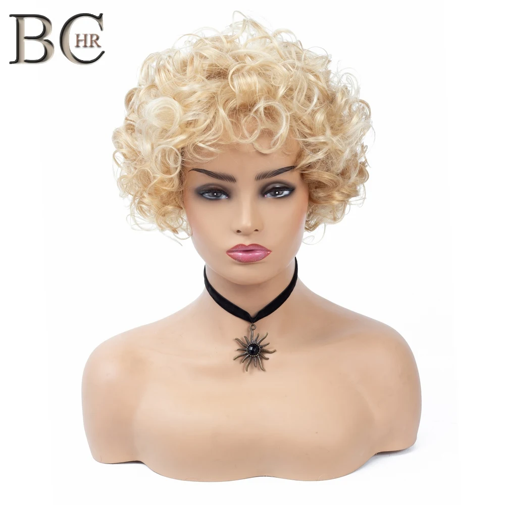 BCHR Короткие вьющиеся синтетические парики для женщин Золотой Блонд парик прически