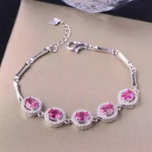 Натуральный розовый топаз браслет с драгоценными камнями браслет из натурального драгоценного камня 925 серебряный браслет женский модный элегантный круглый вечерние ювелирные изделия подарок