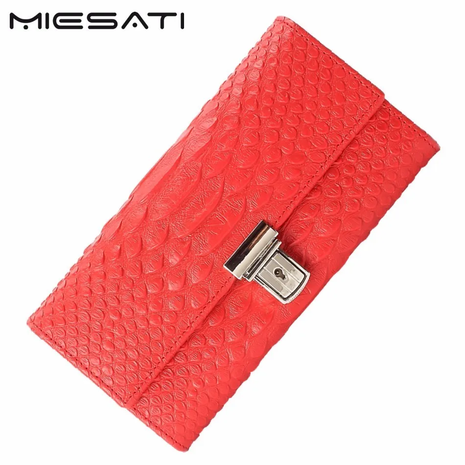 

MIESATI Genuine Leather Wallet Female Snake Pattern Women Long Wallet Purse Clutch Coins Holder 6 Cards Woman Purses Wallets