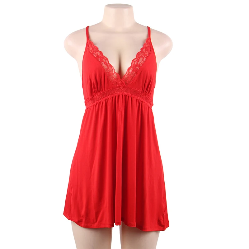 Халат De Nuit Femme модальный хлопковое Ночное платье сексуальное неглиже без рукавов Холтер v-образный вырез цветочное кружево плюс размер пижамы R80732 - Цвет: red Sleepwear