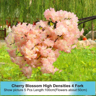 High Densities 4 6 fork Fake Cherry Blossom Flower Branch Begonia Sakura Tree Stem for Event Wedding Tree Deco Artificial Decora - Цвет: High 4 Fork